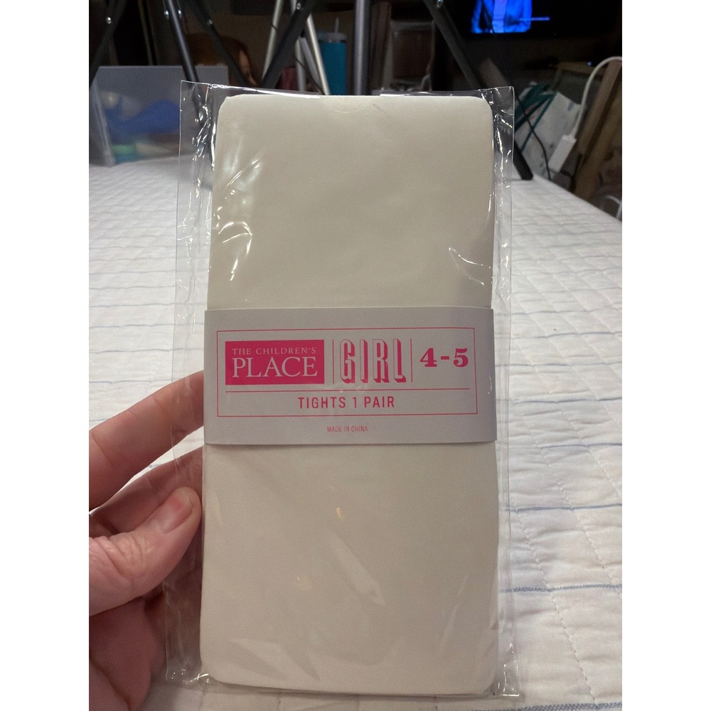 The Childrens Place Girls Tights White Solid Size 4-5 NIP Hosiery 5100343